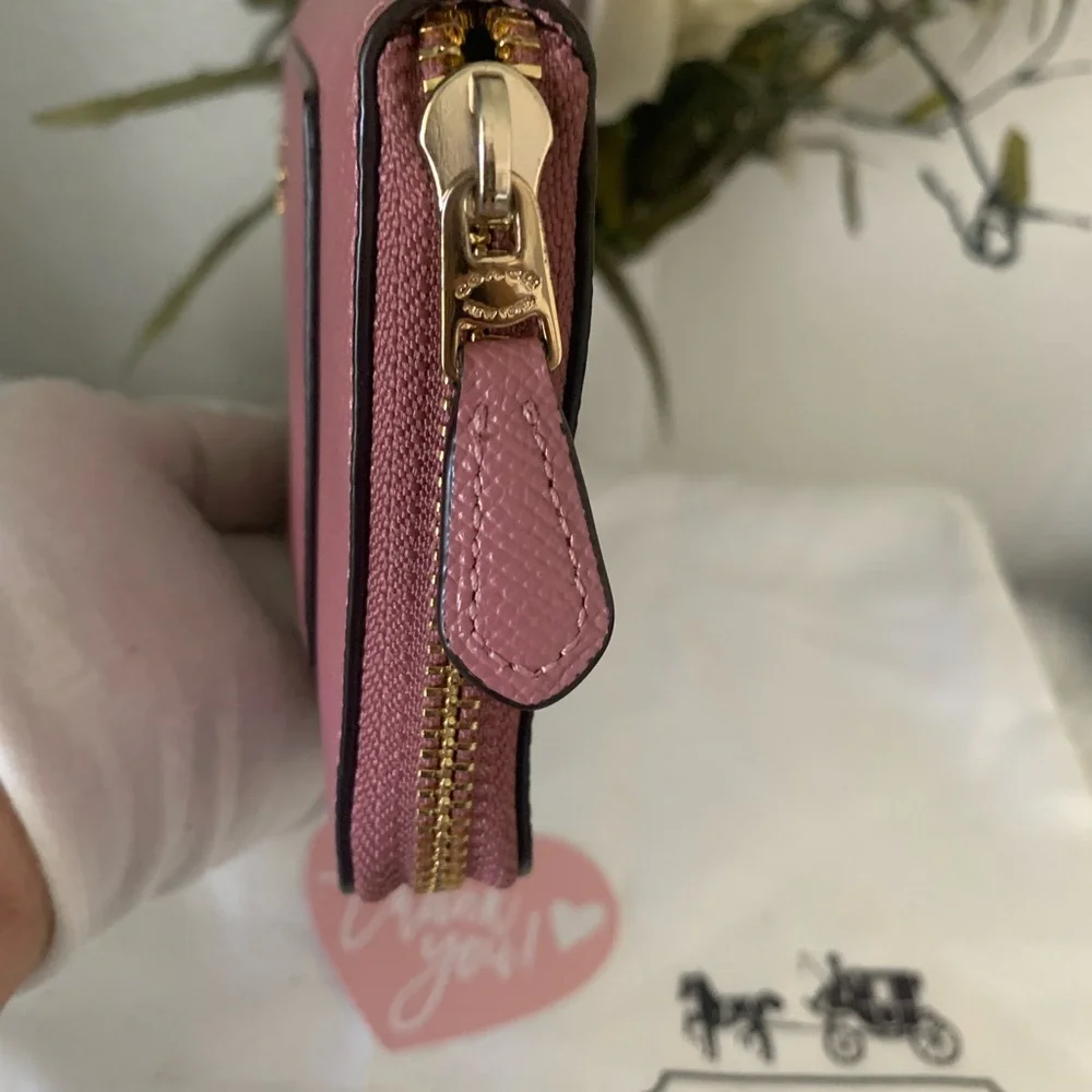 Coach Pink Accordion Leather Zip Around Wallet